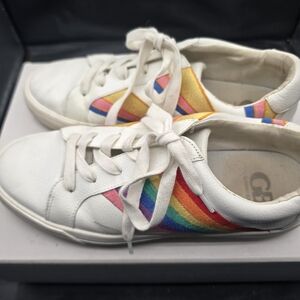 Gianni Bini White Sneakers with Rainbow Stripes‎